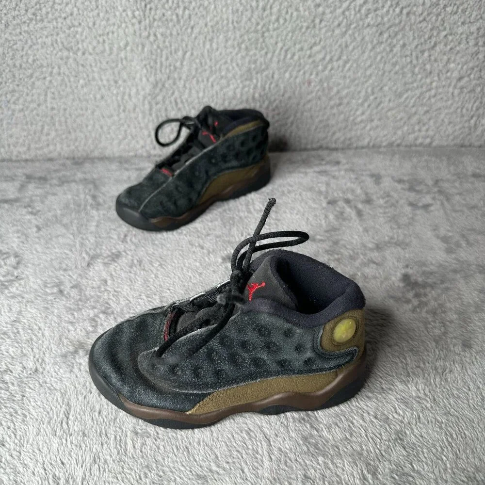 Nike Air Jordan 13 Retro Olive Toddler Shoes Size 9C Black Green Red Sneakers